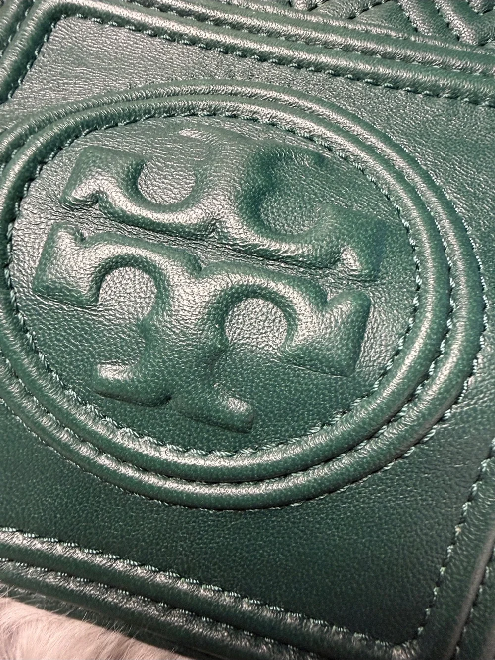 Tory Burch Emerald Green Quilted Leather Mini Wallet